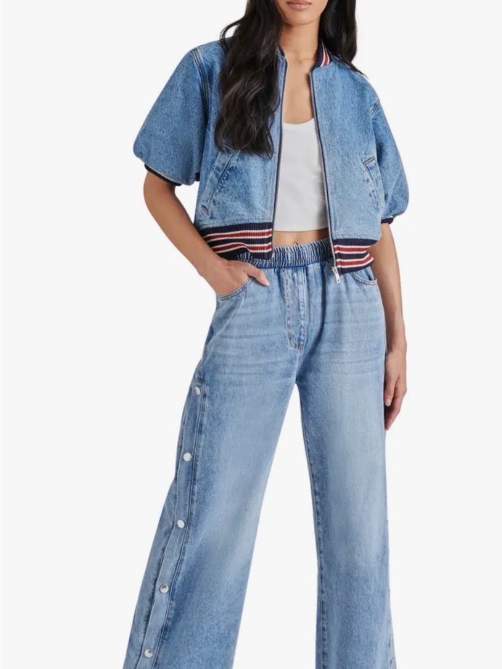 Steve Madden Women's Zamora Denim Bomber Jacket Medium